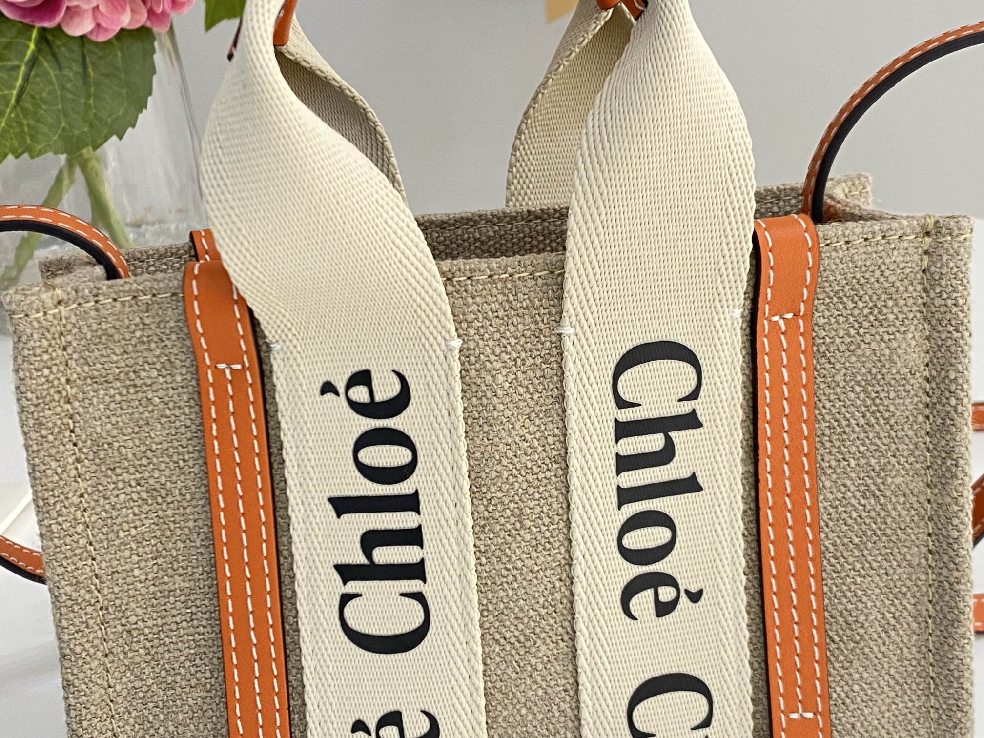 Chloe Mini Woody Tote Bag In Linen
